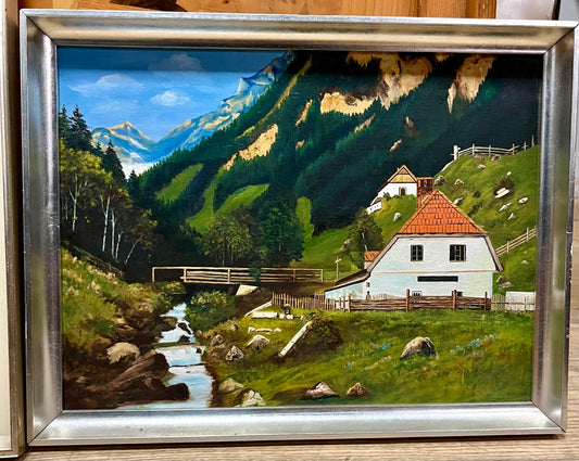 Vintage Öl auf Karton, Berglandschaft