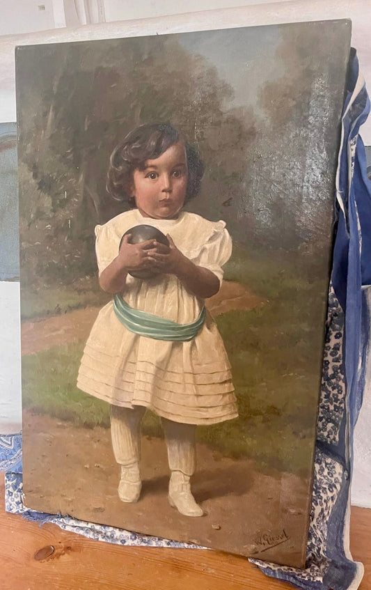 W. Giessel Öl auf Leinwand, Spielendes Mädchen