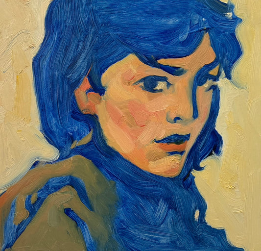 Veronika Ordintseva, Portrait in Blau, Öl auf Karton, (20 x 20 cm) ungerahmt