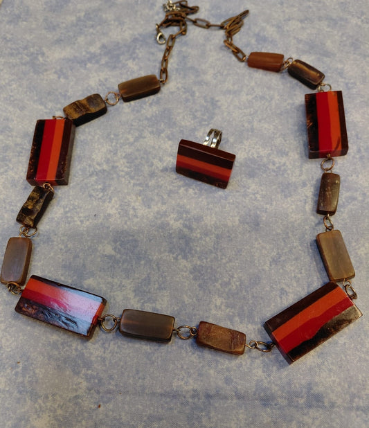 Retro-Quader-Perlenkette mit verstellbarem passendem Ring