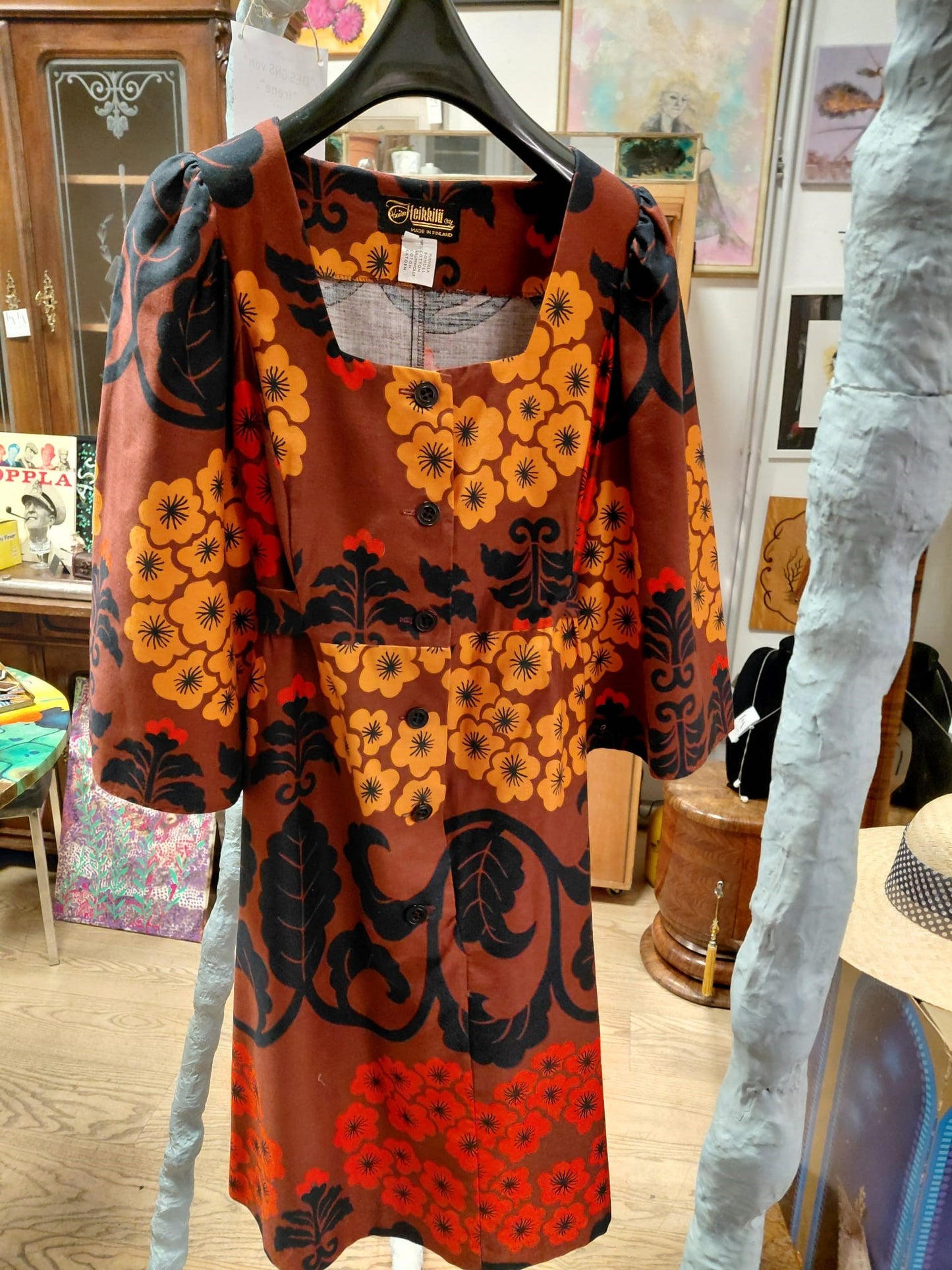 Retro Flower Power Made in Finland Kleid von Heikkitü 70er Schnittmuster, 100% Baumwolle Gr. 38