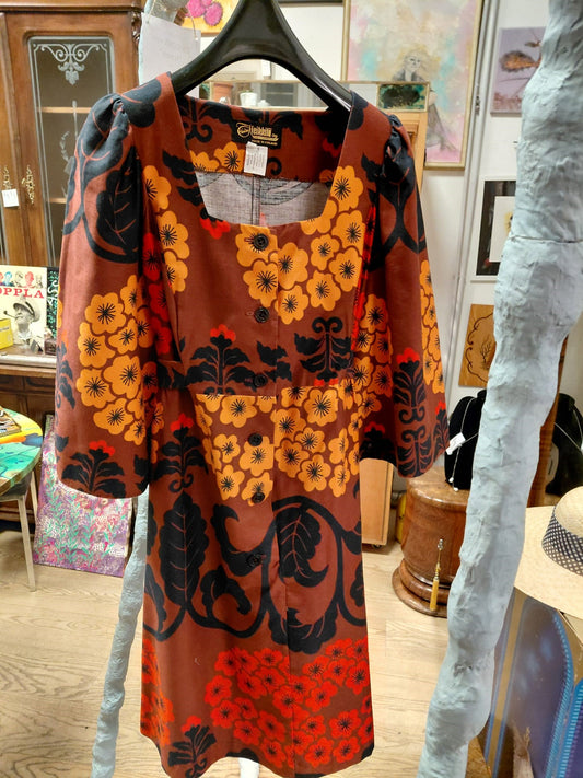 Retro Flower Power Made in Finland Kleid von Heikkitü 70er Schnittmuster, 100% Baumwolle Gr. 38