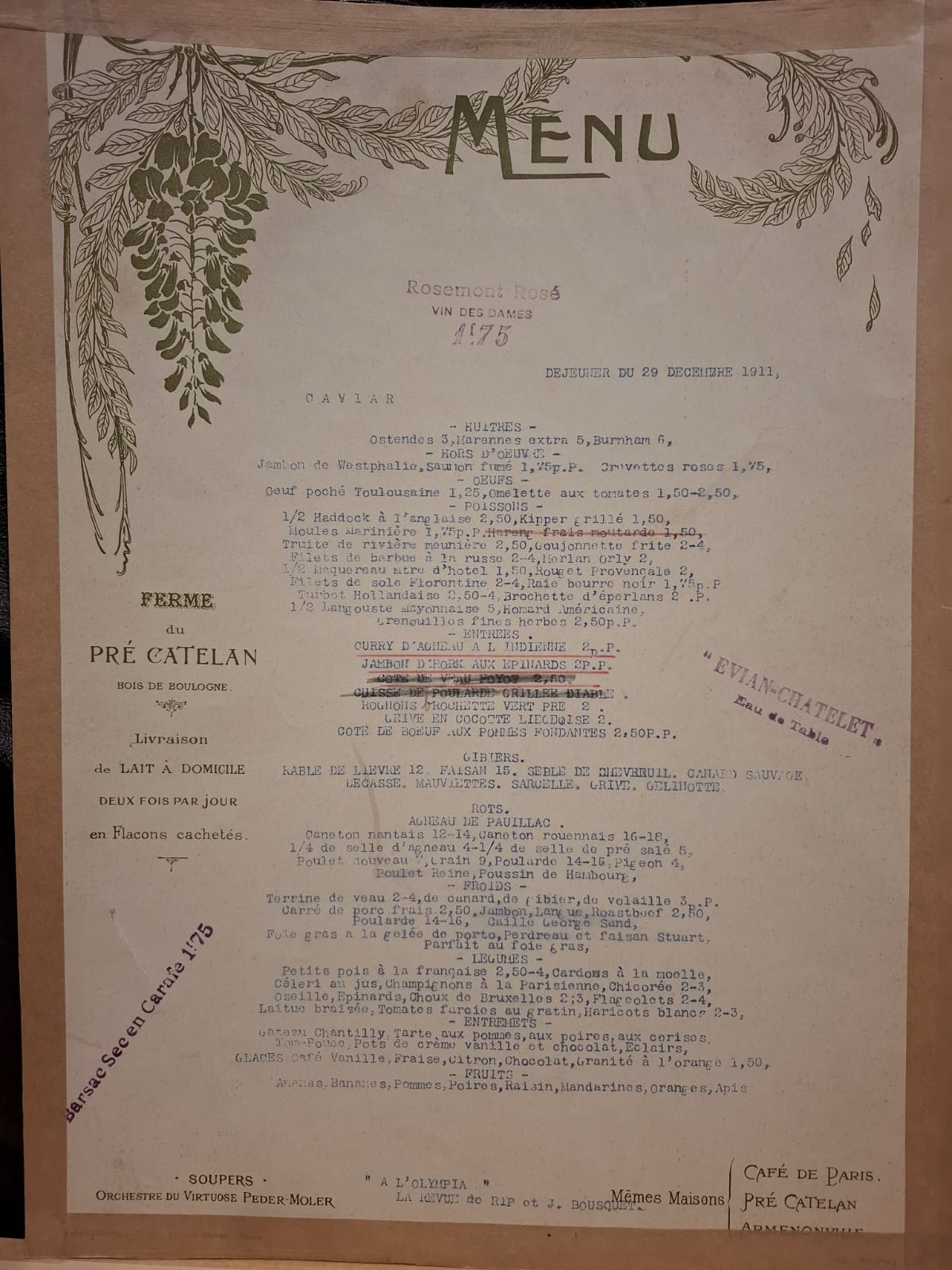 Georges Redon, um 1910, 2 Speisekarten Café de Paris