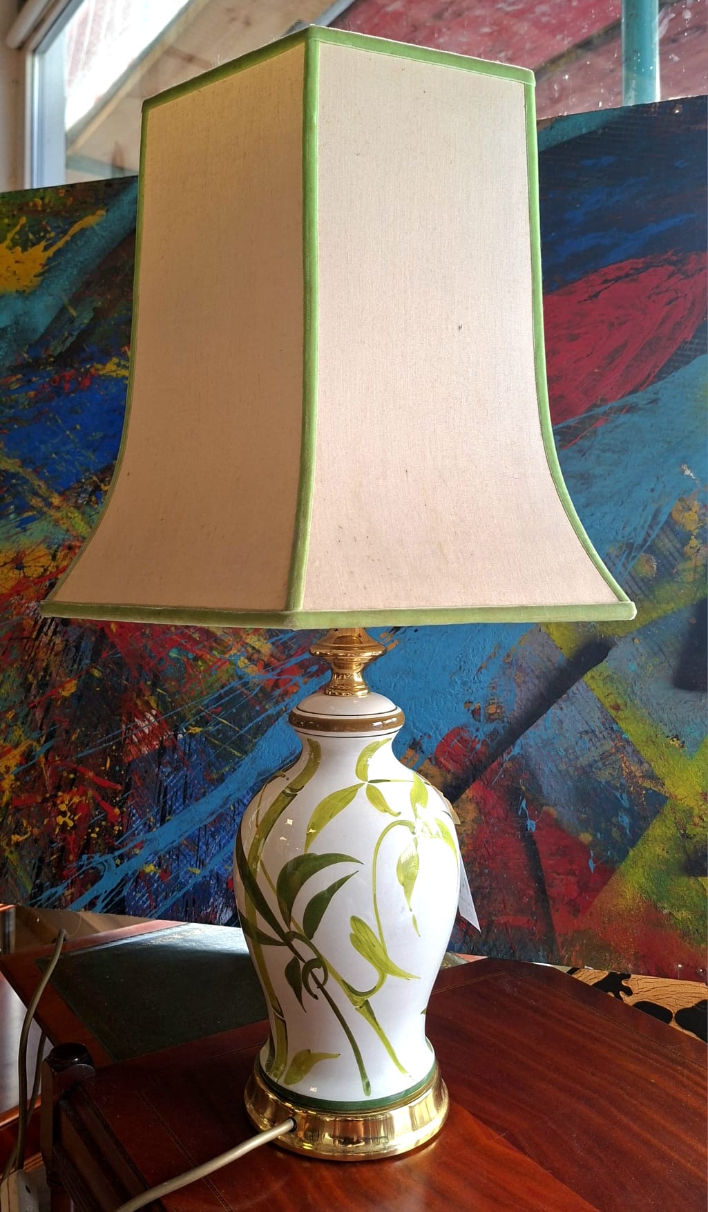 Vintage Tischlampe aus Keramik mit Bambusdekor, ca. 1980er-Jahre
