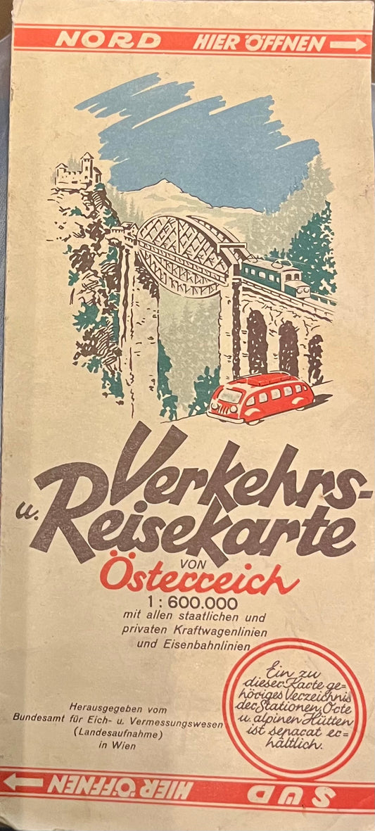 Verkehrs- und Reisekarte von Österreich mit allen staatlichen und privaten Kraftwagenlinien und Eisenbahnlinien, 1937