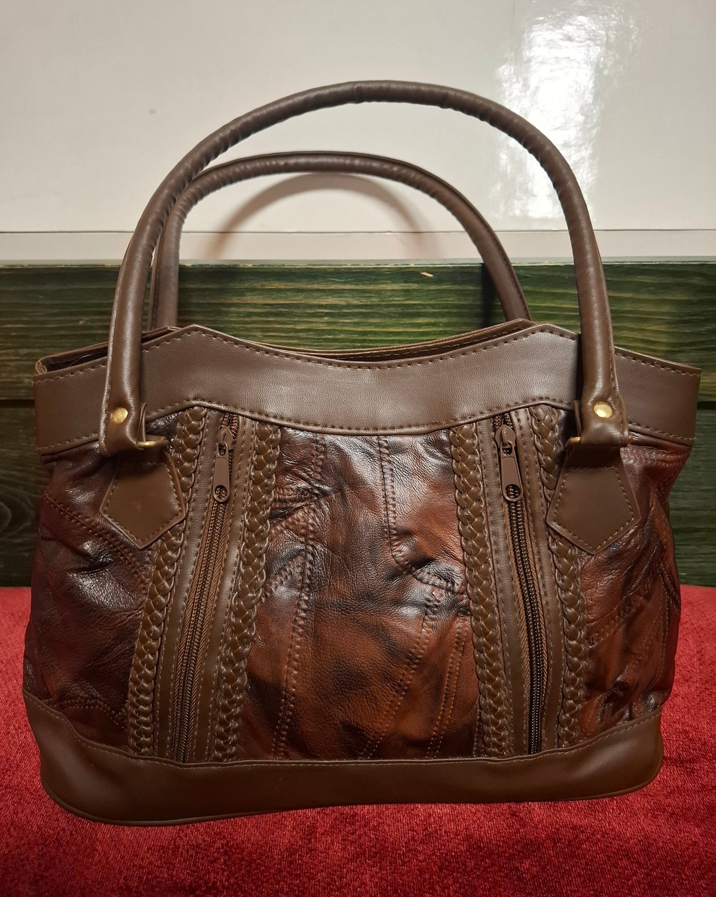 Retro Leder Gemischt Braun mit Kunststoff Damen Handtasche
