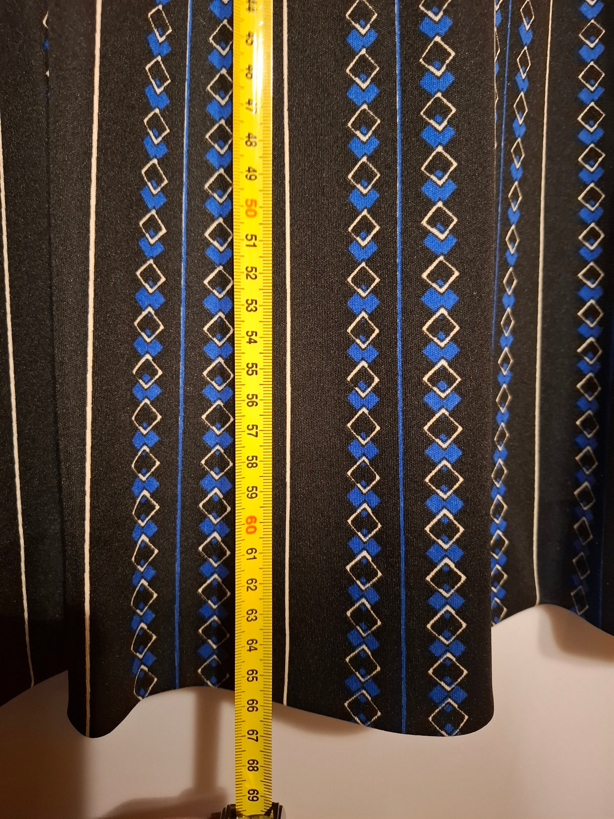 Vintage A-Line Skirt — Blue & Beige Pattern, Excellent Condition