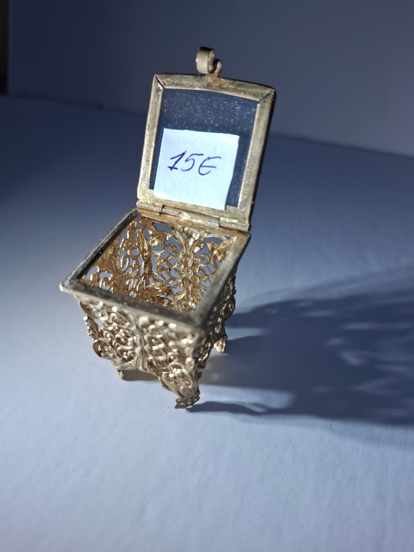 Antique FRENCH Ormolu Filigree Miniature Beveled Glass VITRINE Box