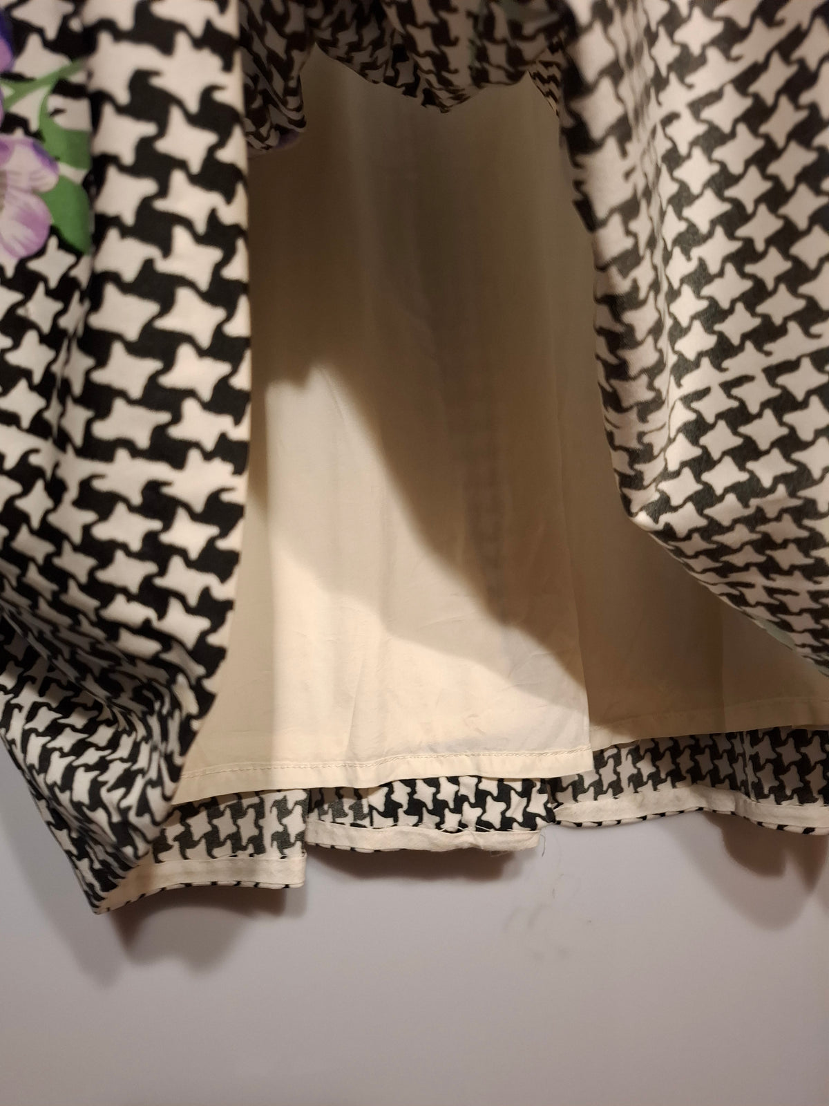 1960s–70s Vintage A-Line Skirt | Houndstooth & Floral Print
