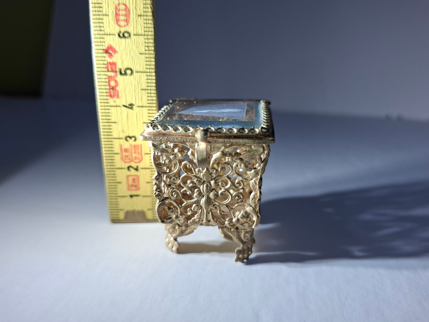 Antique FRENCH Ormolu Filigree Miniature Beveled Glass VITRINE Box