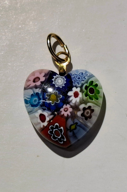 Millefiori Murano Glas Herzanhänger – Multicolor