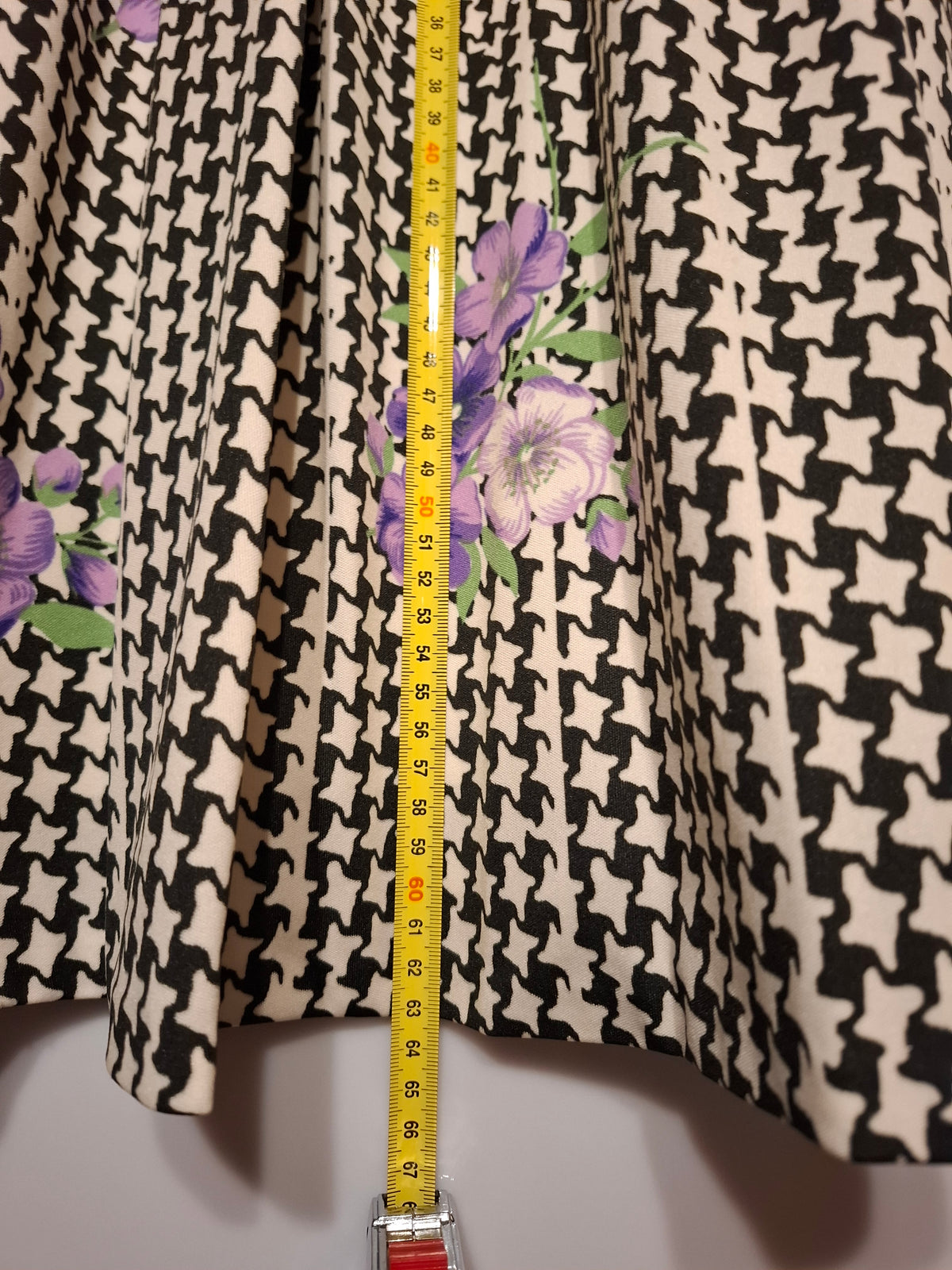 1960s–70s Vintage A-Line Skirt | Houndstooth & Floral Print